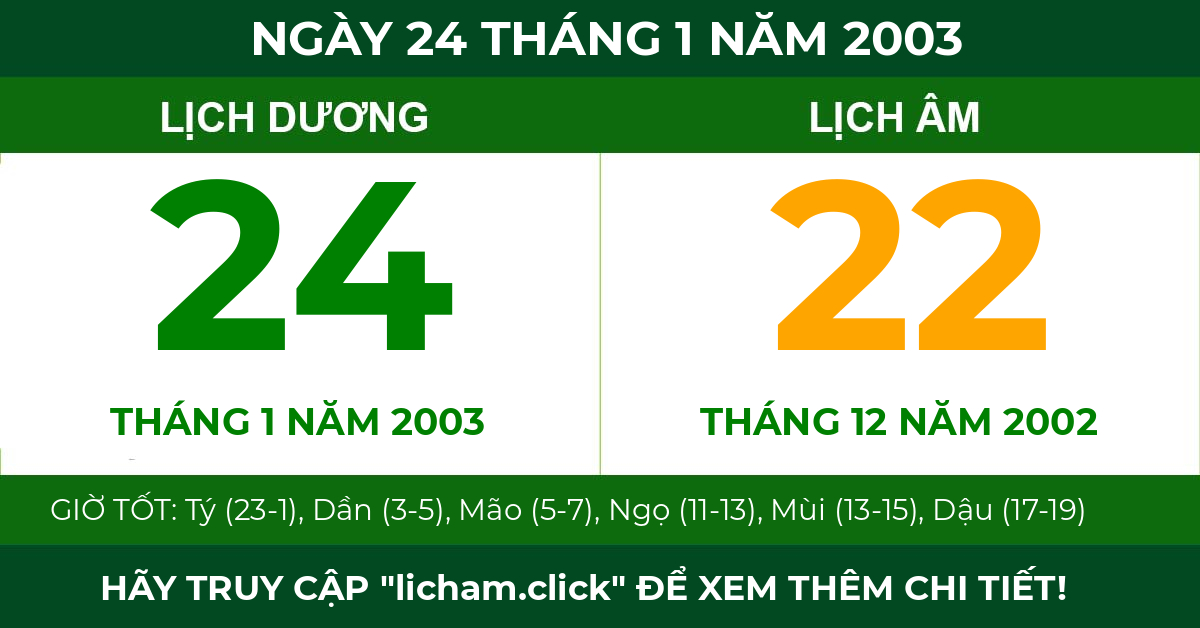 lịch âm ngày 24 tháng 1 năm 2003