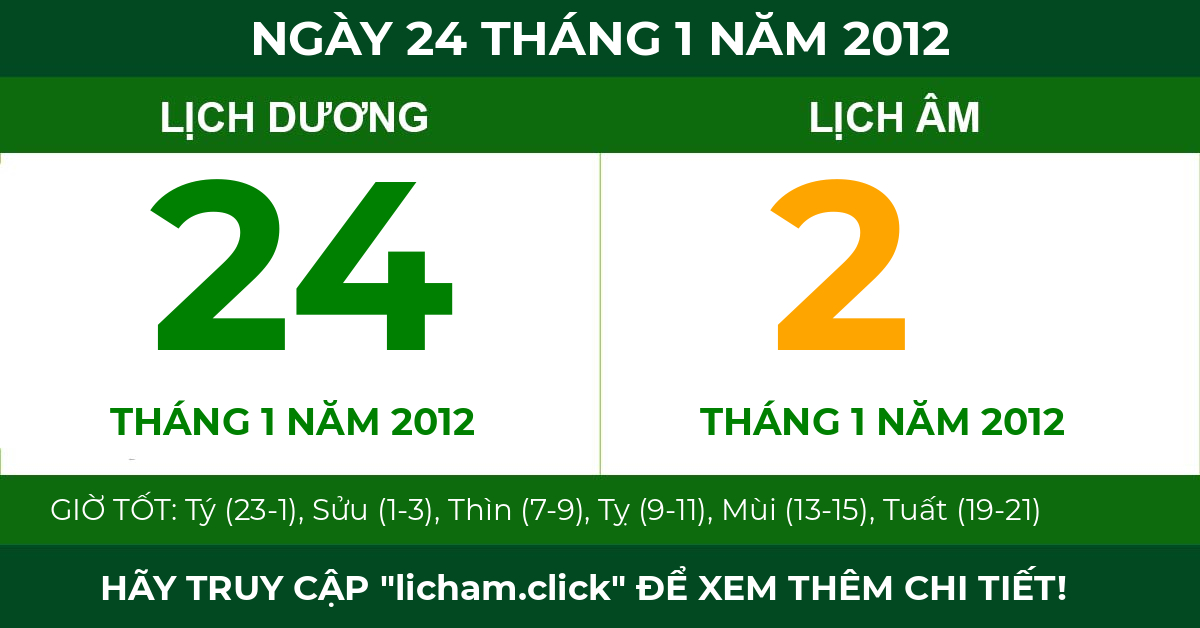 lịch âm ngày 24 tháng 1 năm 2012