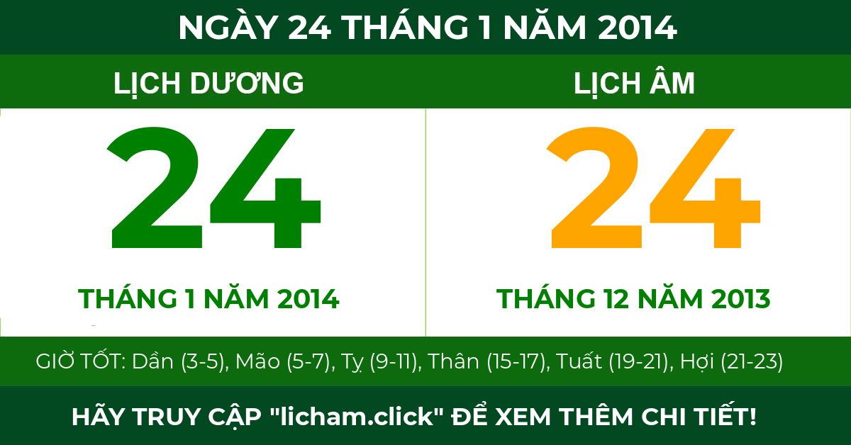 lịch âm ngày 24 tháng 1 năm 2014