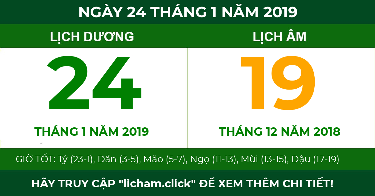lịch âm ngày 24 tháng 1 năm 2019