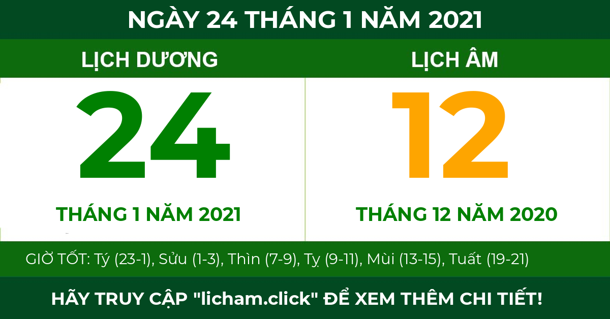 lịch âm ngày 24 tháng 1 năm 2021