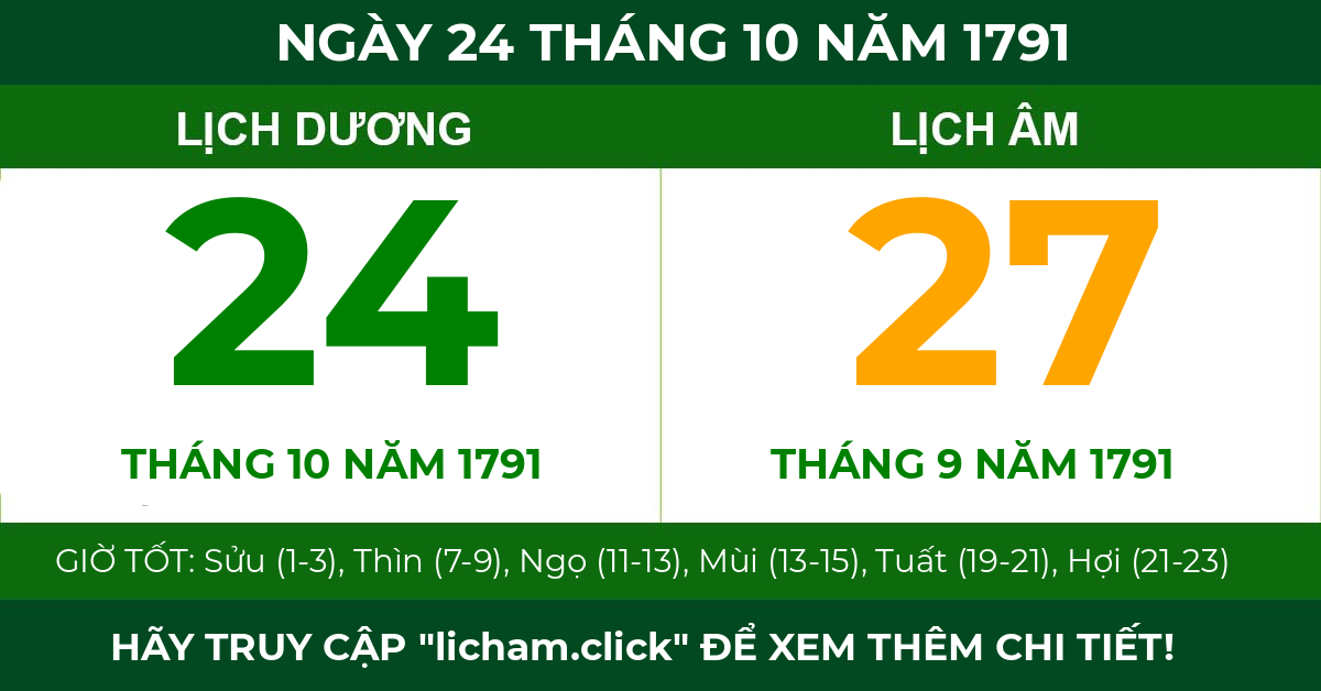 lịch âm ngày 24 tháng 10 năm 1791
