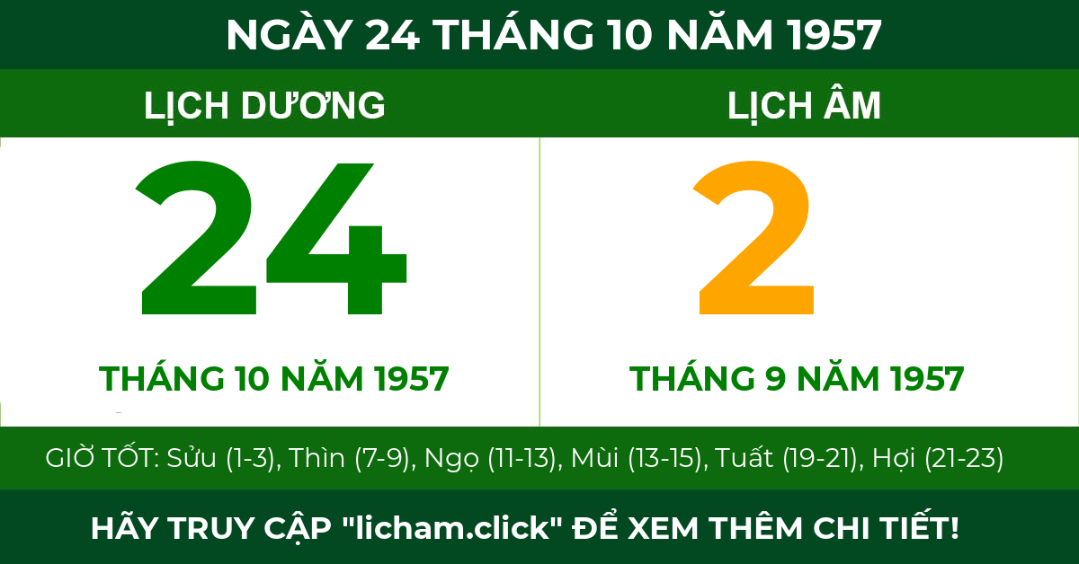 lịch âm ngày 24 tháng 10 năm 1957