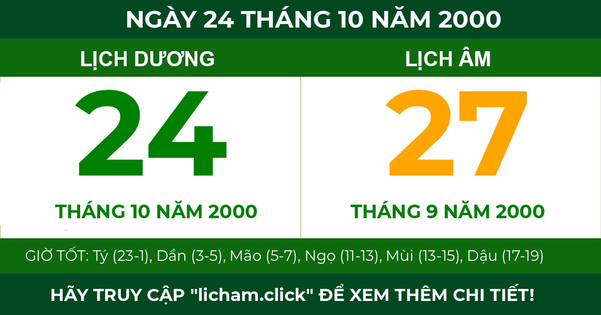 lịch âm ngày 24 tháng 10 năm 2000