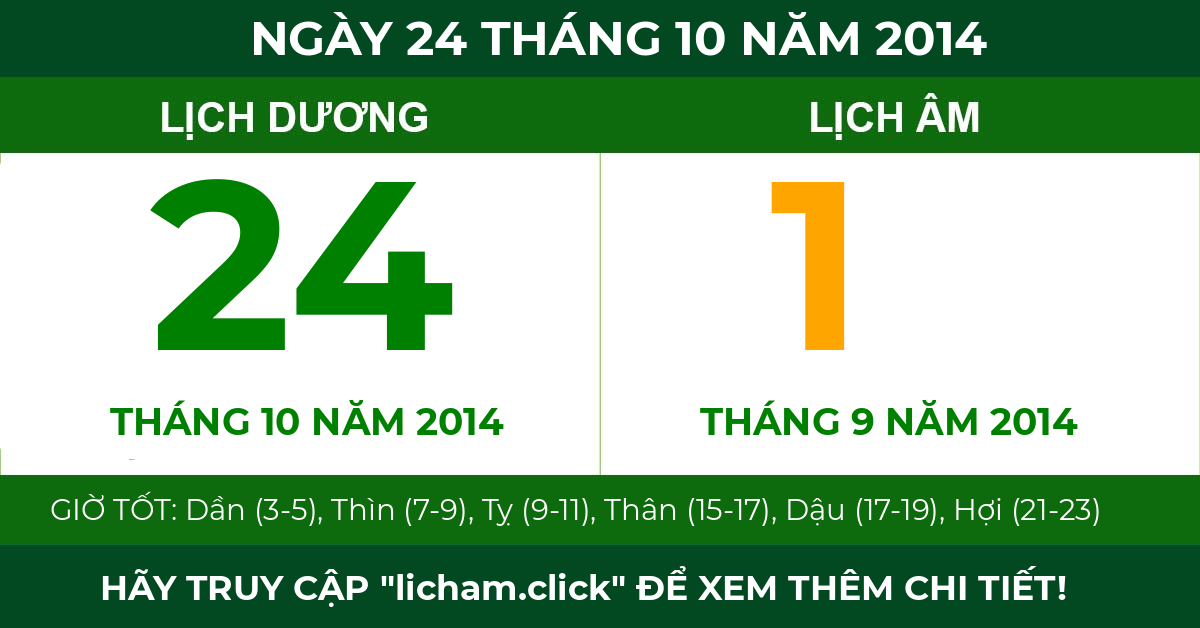 lịch âm ngày 24 tháng 10 năm 2014
