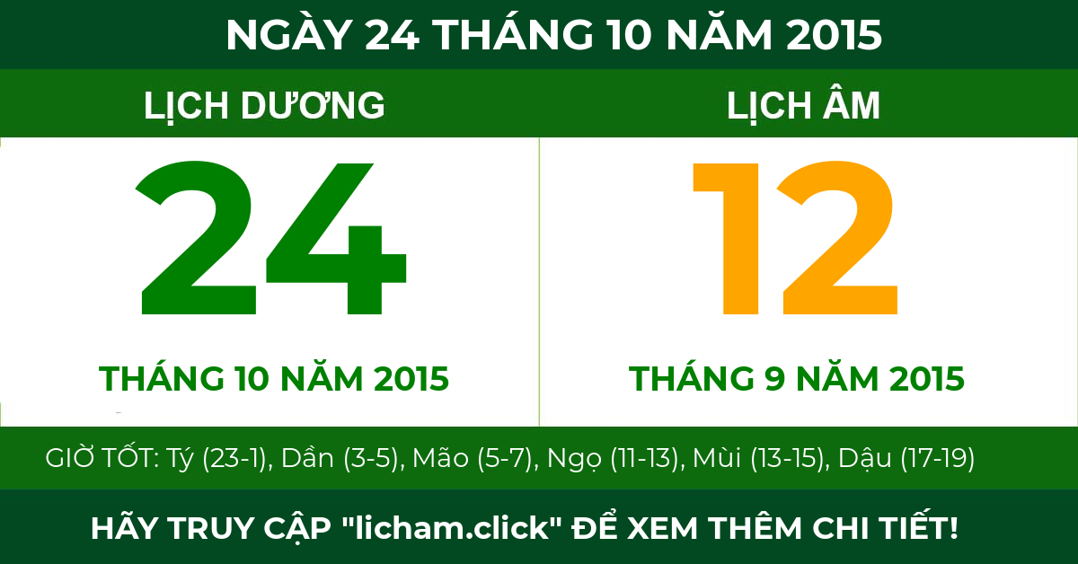 lịch âm ngày 24 tháng 10 năm 2015
