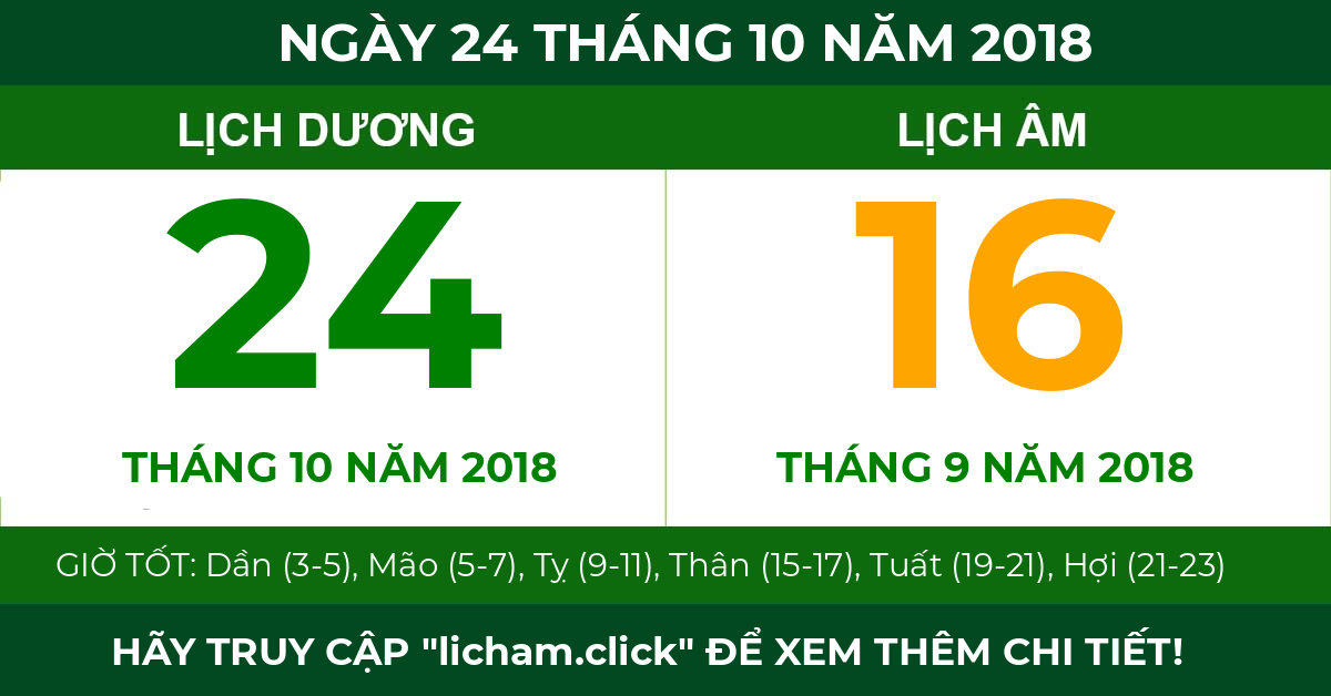 lịch âm ngày 24 tháng 10 năm 2018