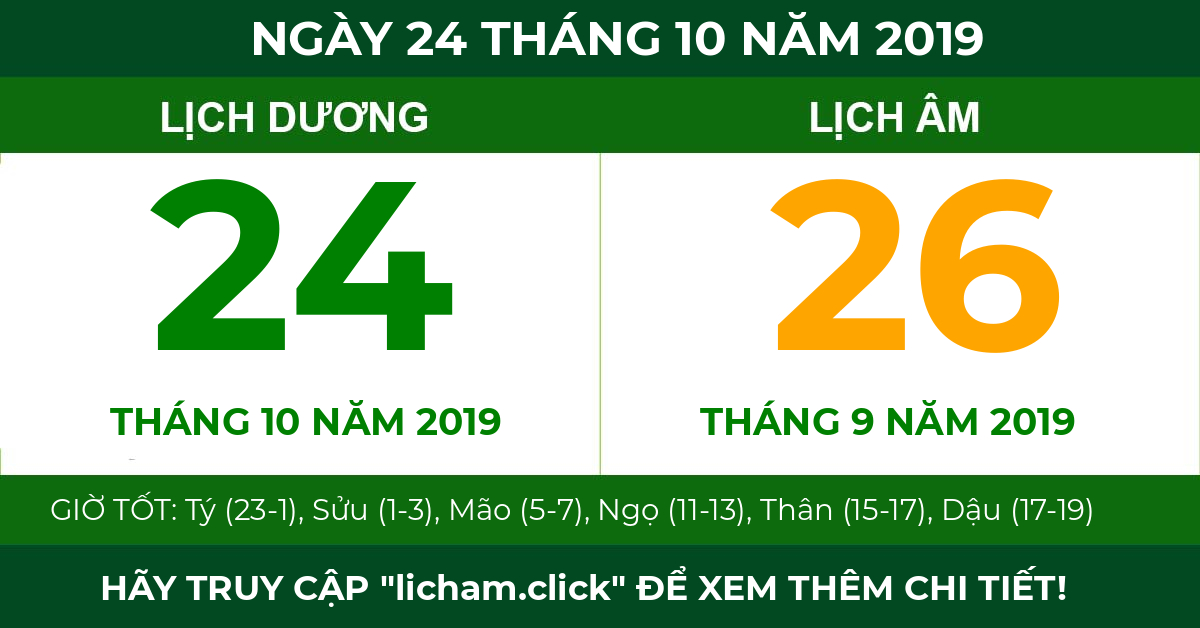 lịch âm ngày 24 tháng 10 năm 2019
