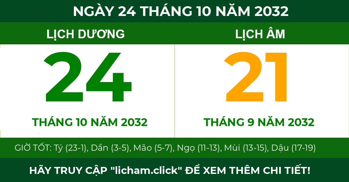 lịch âm ngày 24 tháng 10 năm 2032