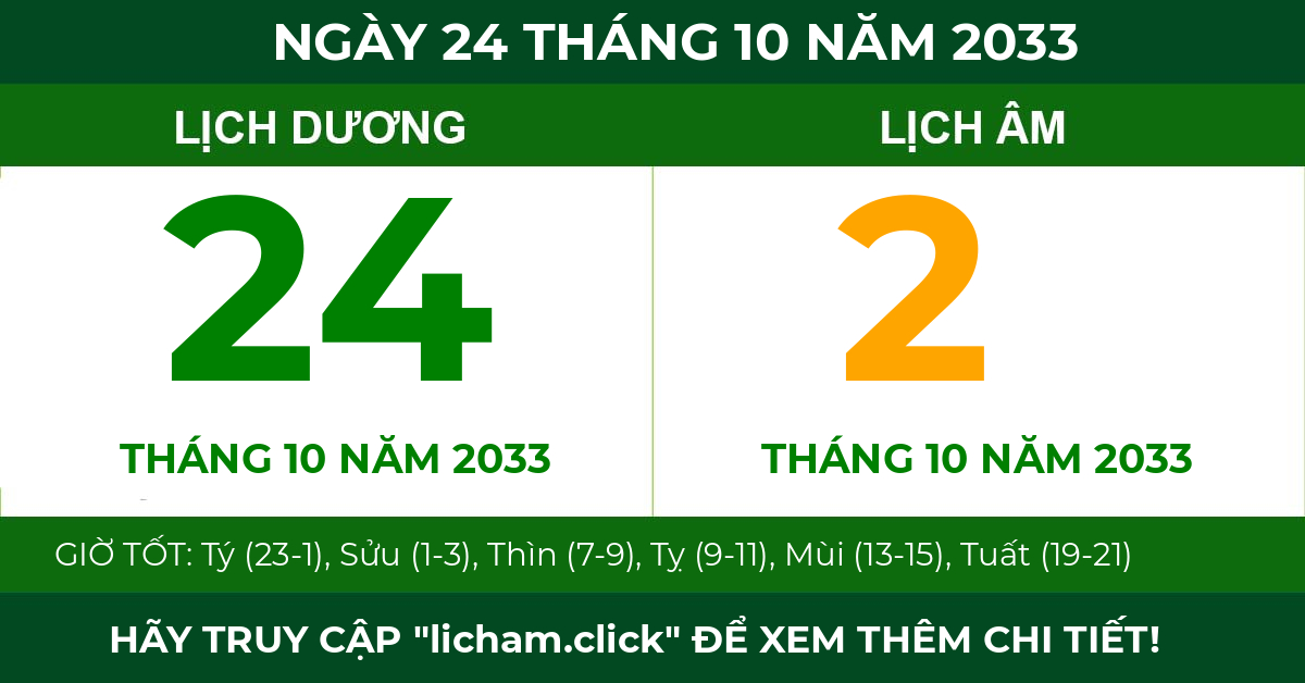 lịch âm ngày 24 tháng 10 năm 2033