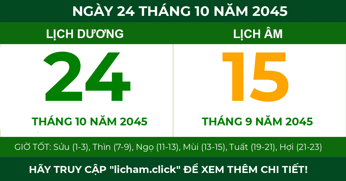 lịch âm ngày 24 tháng 10 năm 2045