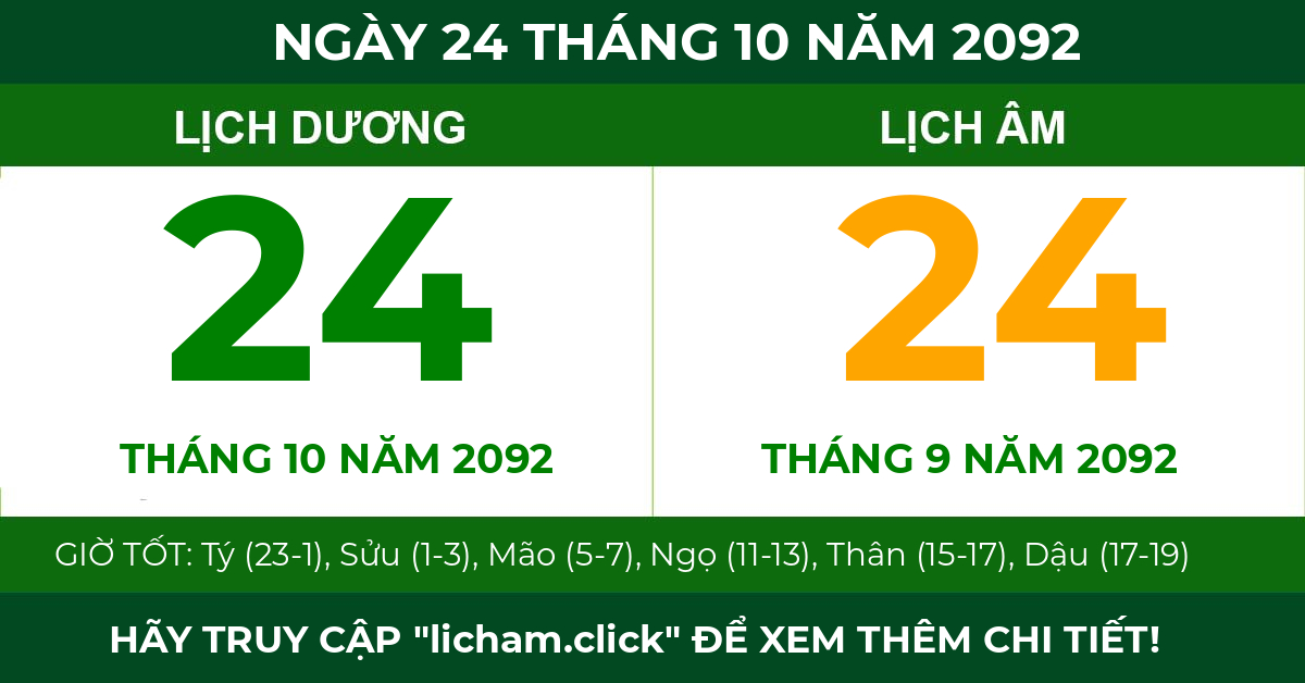 lịch âm ngày 24 tháng 10 năm 2092