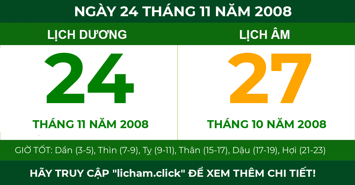 lịch âm ngày 24 tháng 11 năm 2008