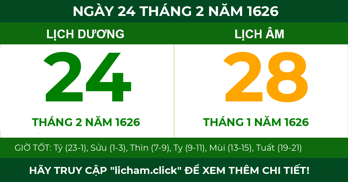 lịch âm ngày 24 tháng 2 năm 1626