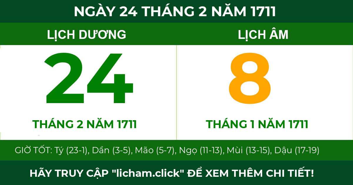 lịch âm ngày 24 tháng 2 năm 1711