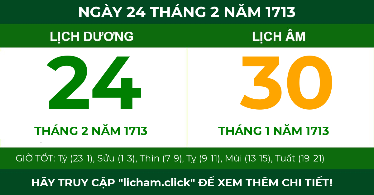 lịch âm ngày 24 tháng 2 năm 1713