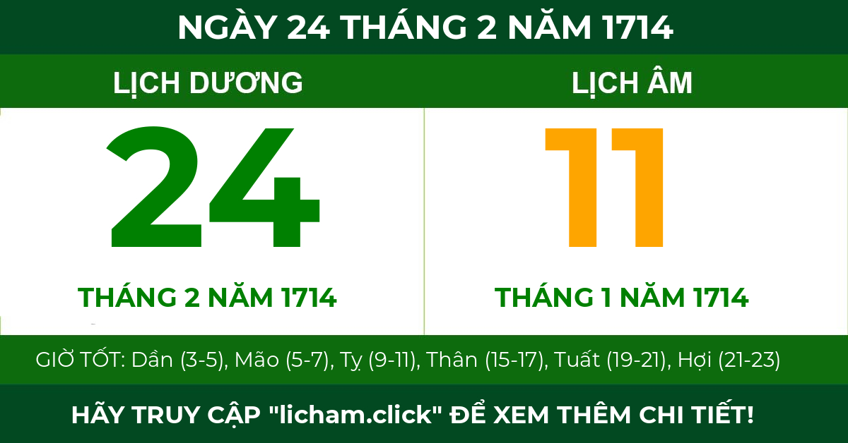 lịch âm ngày 24 tháng 2 năm 1714