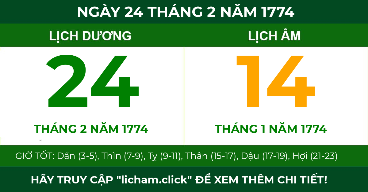 lịch âm ngày 24 tháng 2 năm 1774