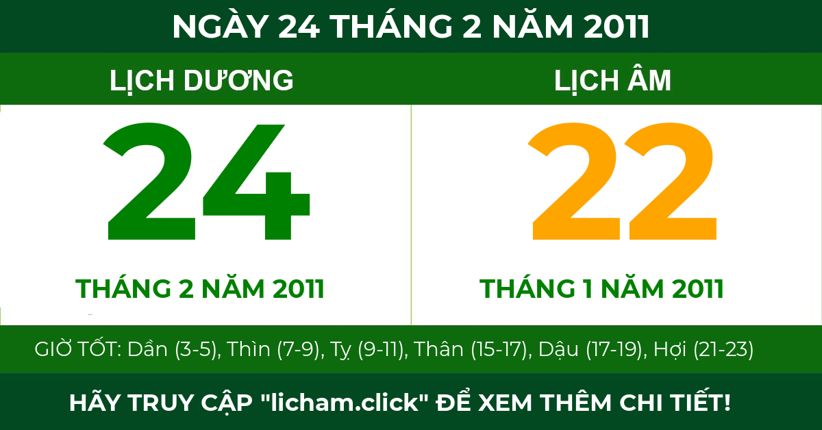 lịch âm ngày 24 tháng 2 năm 2011