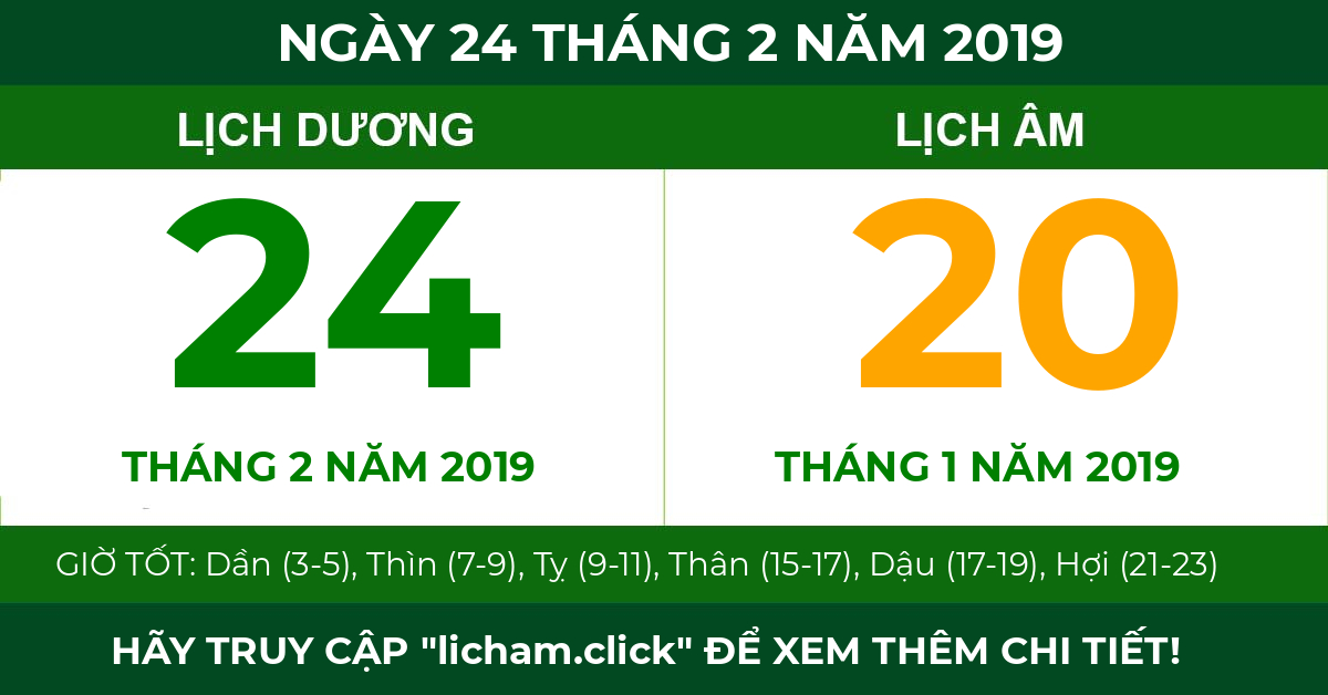 lịch âm ngày 24 tháng 2 năm 2019