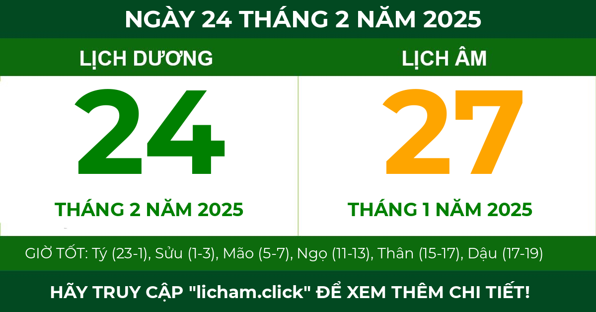 lịch âm ngày 24 tháng 2 năm 2025