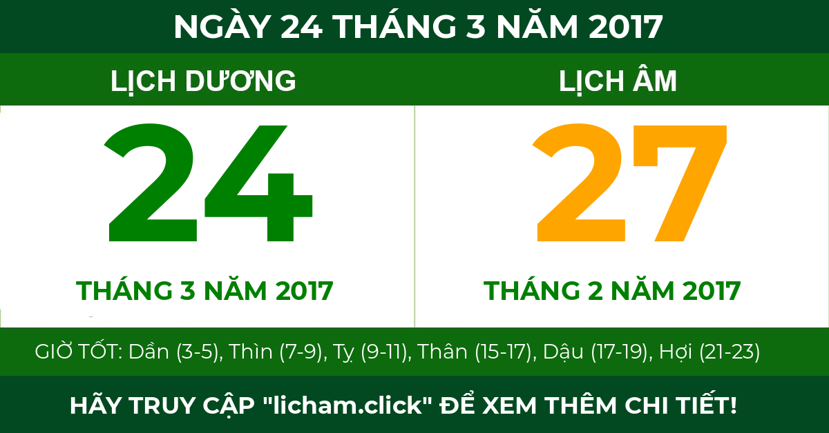 lịch âm ngày 24 tháng 3 năm 2017