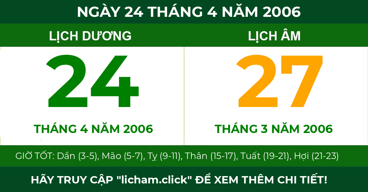 lịch âm ngày 24 tháng 4 năm 2006