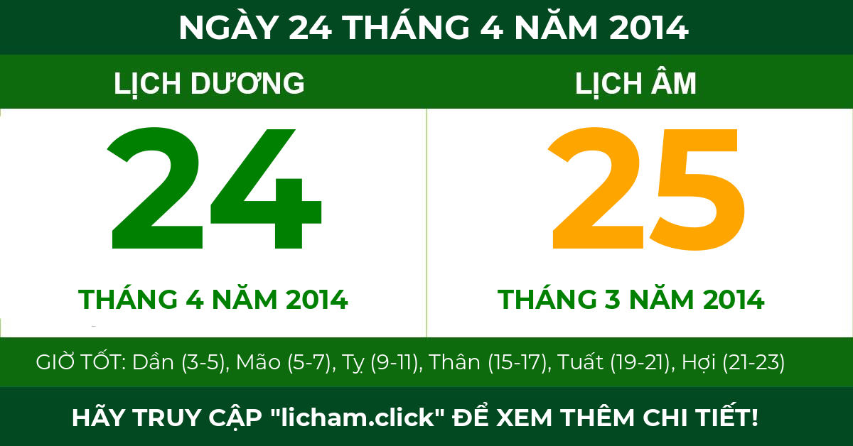 lịch âm ngày 24 tháng 4 năm 2014