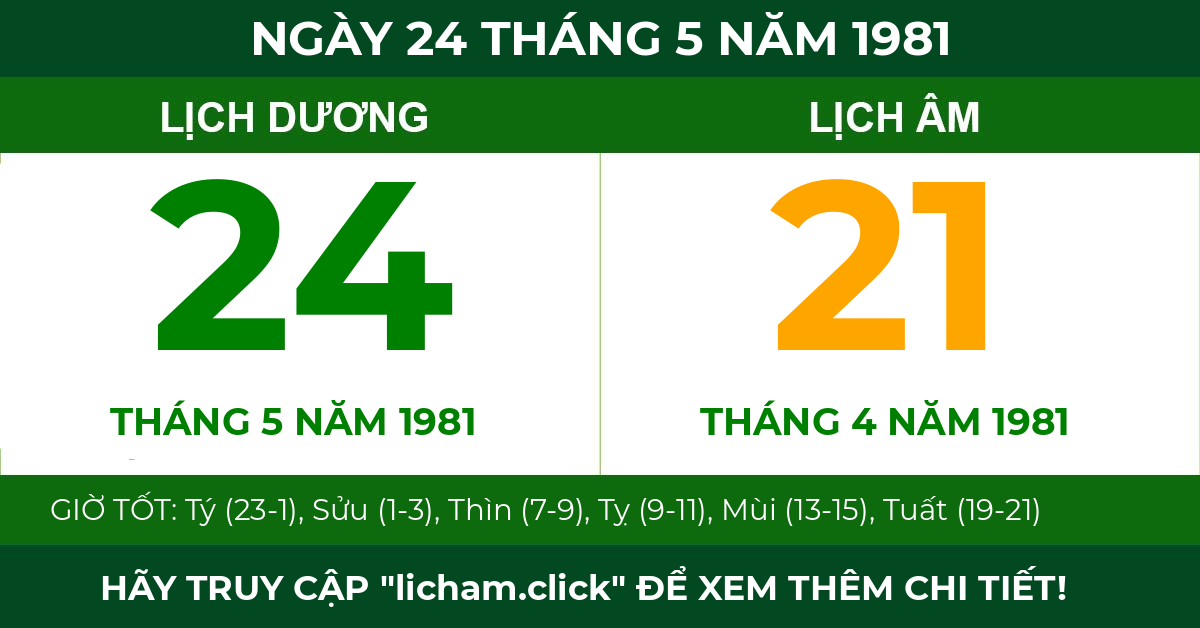 lịch âm ngày 24 tháng 5 năm 1981
