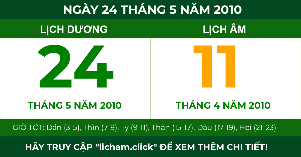 lịch âm ngày 24 tháng 5 năm 2010