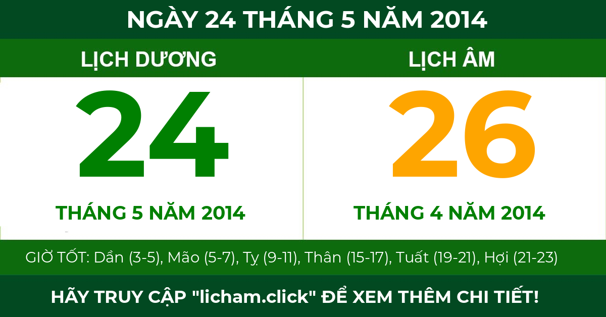 lịch âm ngày 24 tháng 5 năm 2014