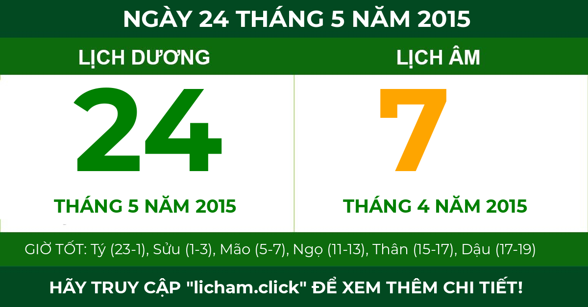 lịch âm ngày 24 tháng 5 năm 2015