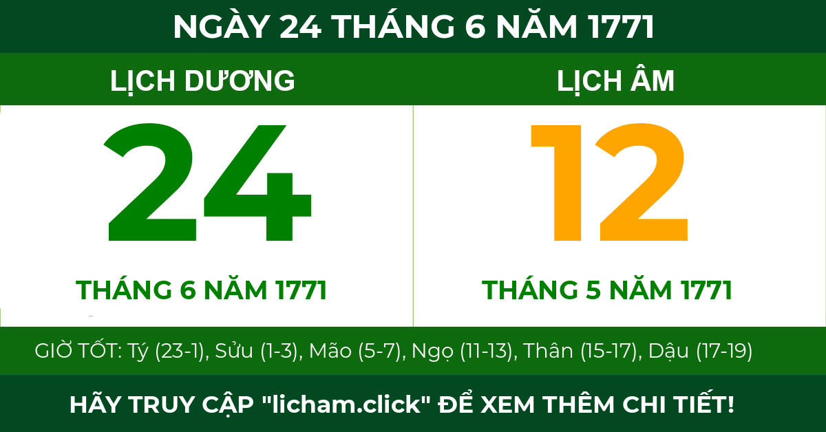 lịch âm ngày 24 tháng 6 năm 1771