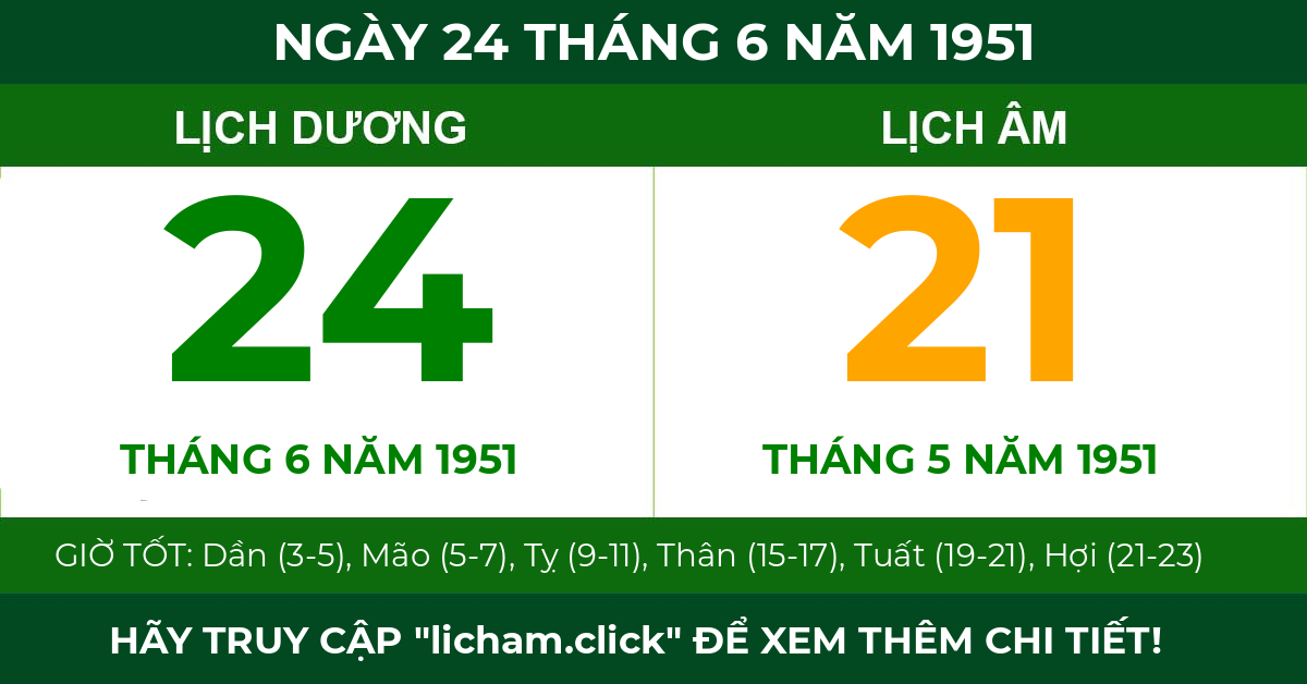 lịch âm ngày 24 tháng 6 năm 1951
