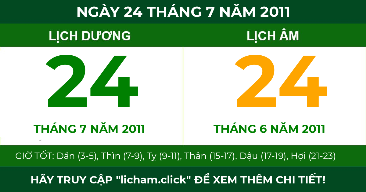 lịch âm ngày 24 tháng 7 năm 2011