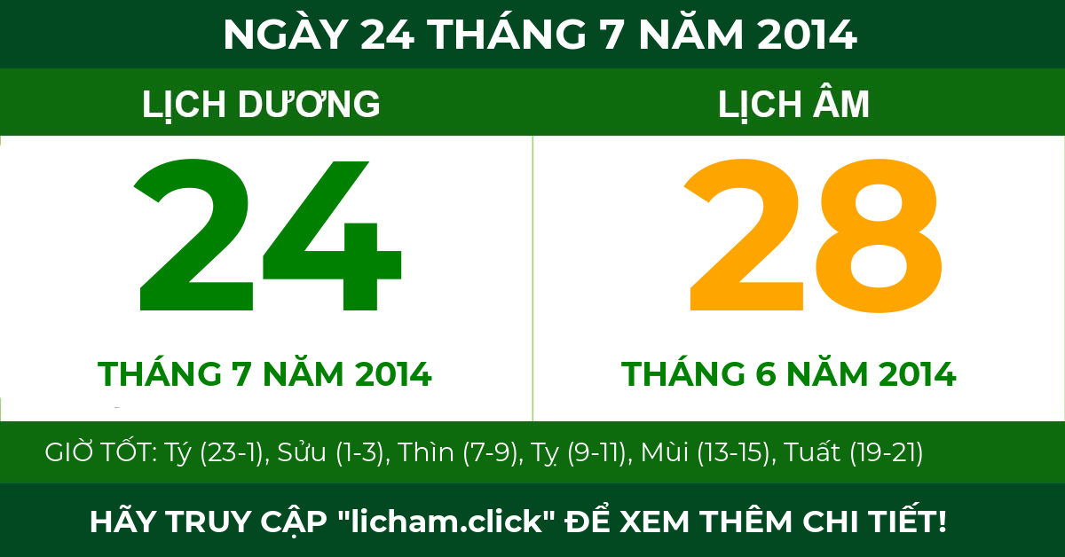 lịch âm ngày 24 tháng 7 năm 2014