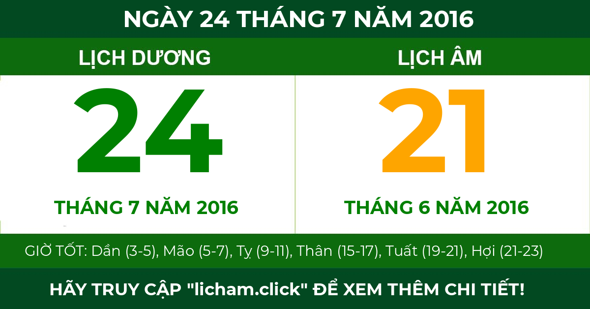 lịch âm ngày 24 tháng 7 năm 2016
