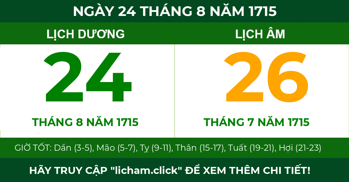 lịch âm ngày 24 tháng 8 năm 1715