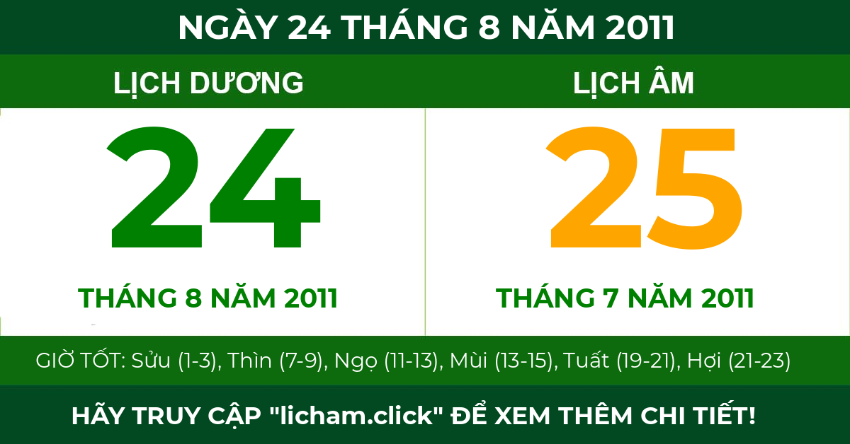 lịch âm ngày 24 tháng 8 năm 2011
