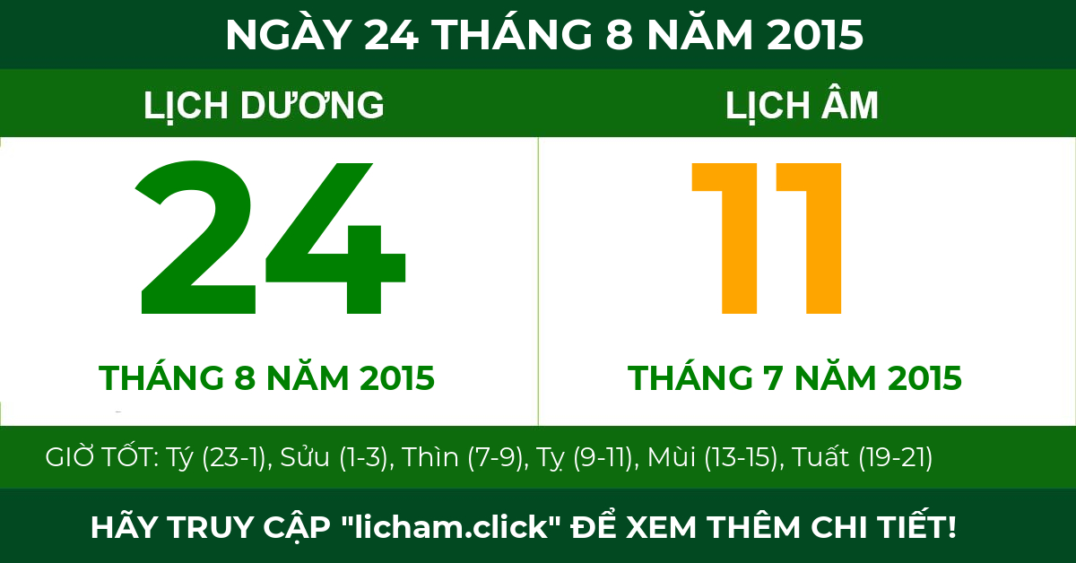 lịch âm ngày 24 tháng 8 năm 2015