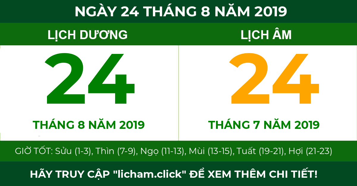 lịch âm ngày 24 tháng 8 năm 2019