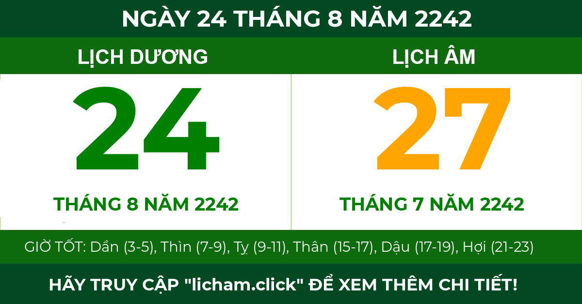 lịch âm ngày 24 tháng 8 năm 2242