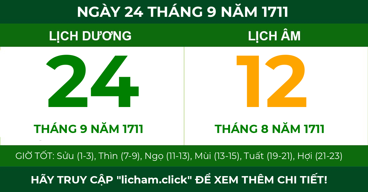lịch âm ngày 24 tháng 9 năm 1711