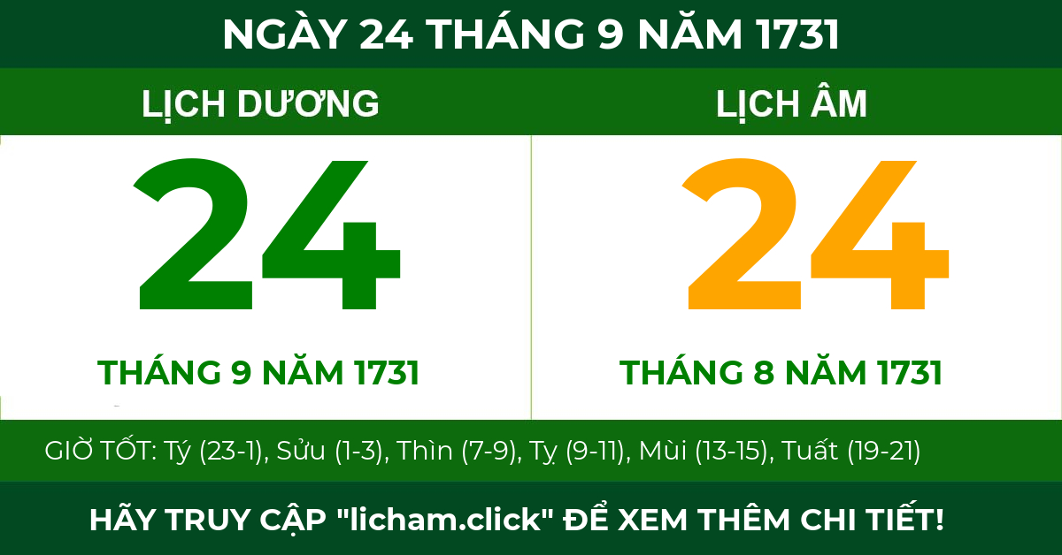 lịch âm ngày 24 tháng 9 năm 1731