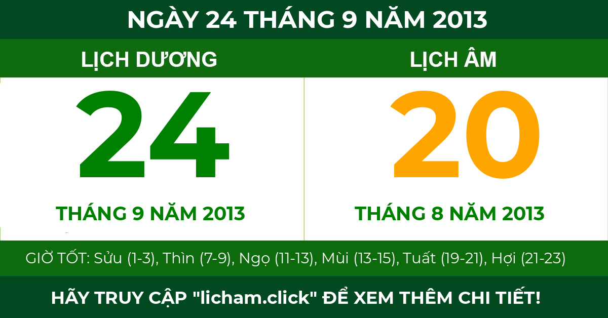 lịch âm ngày 24 tháng 9 năm 2013
