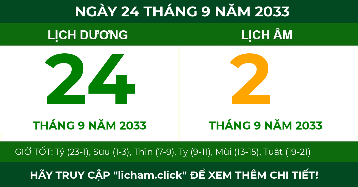 lịch âm ngày 24 tháng 9 năm 2033