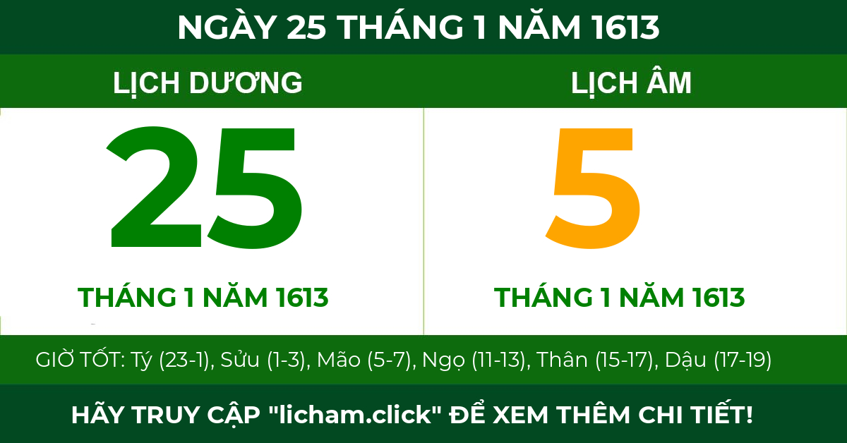 lịch âm ngày 25 tháng 1 năm 1613