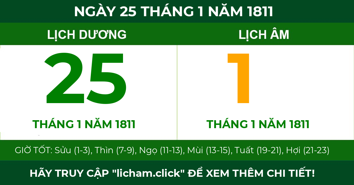 lịch âm ngày 25 tháng 1 năm 1811