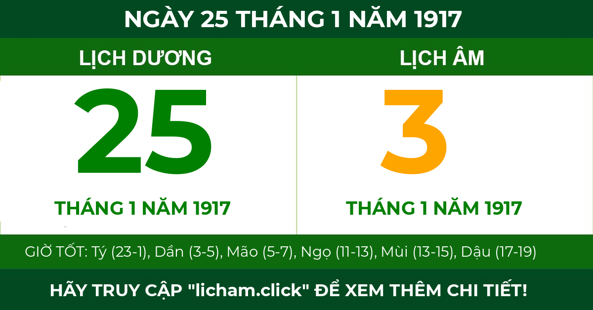 lịch âm ngày 25 tháng 1 năm 1917