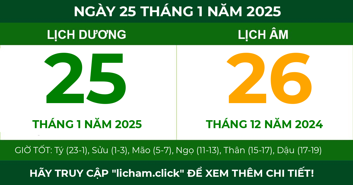 lịch âm ngày 25 tháng 1 năm 2025